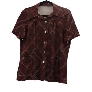 Vintage Brown Plaid Button Front Blouse